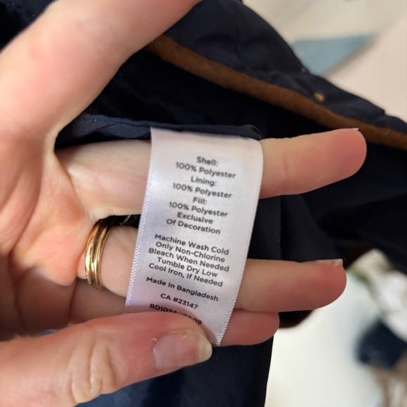 Talbots Navy Quilted Puffer Jacket with Brown Trim - Picture 3 of 4